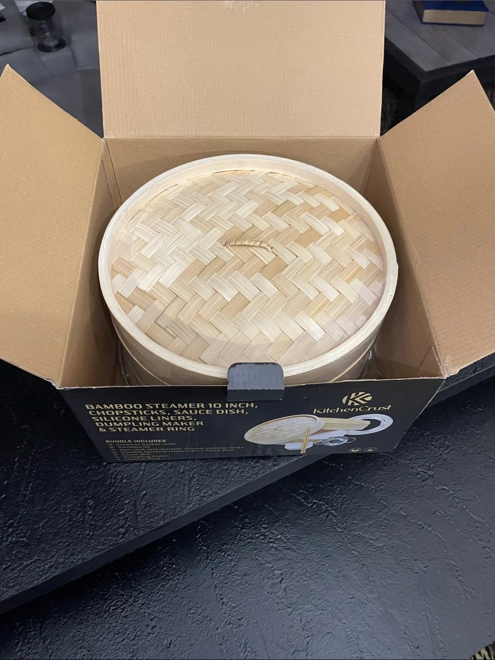 Kitchen Crust New Bamboo Steamer 10 Inch Set - Contents in original packaging.